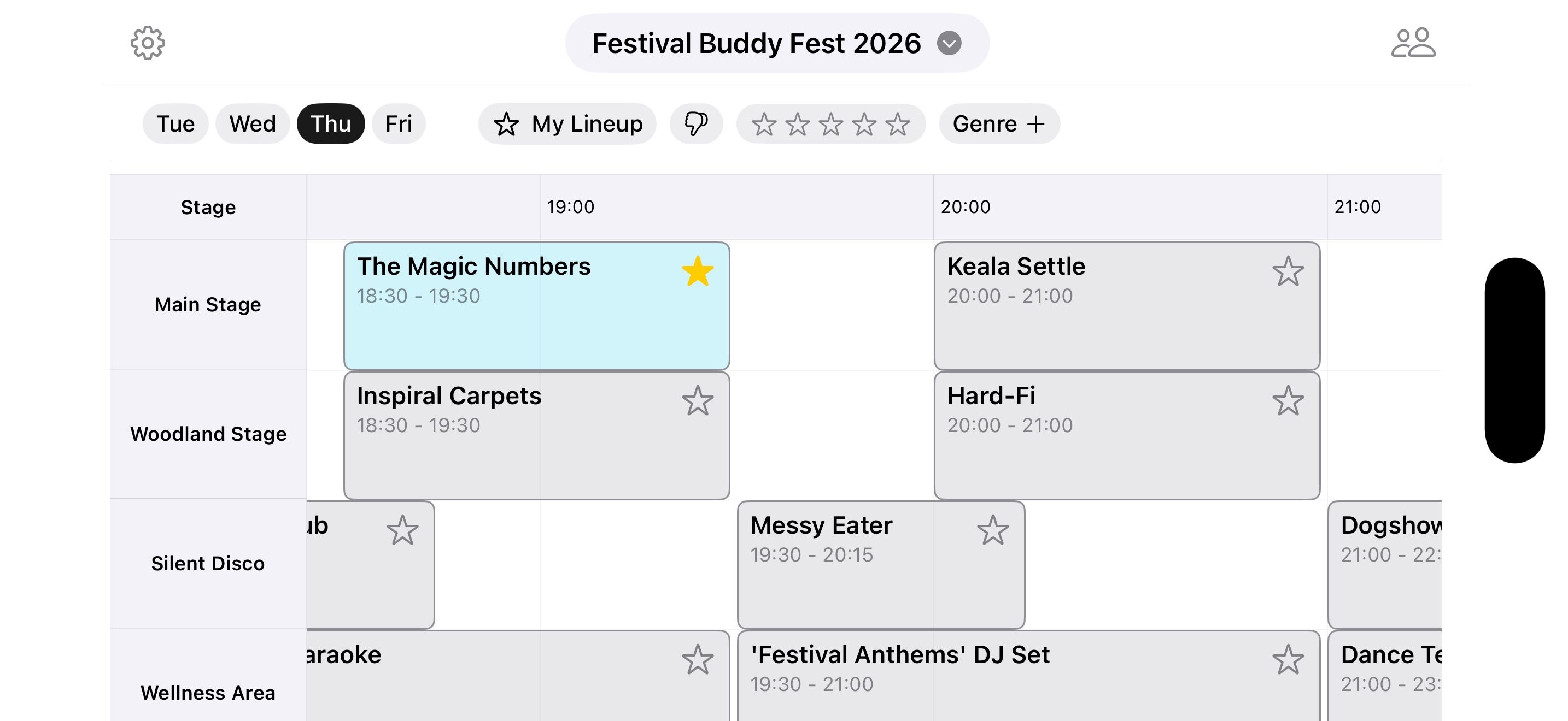 The schedule grid in landscape on iPhone